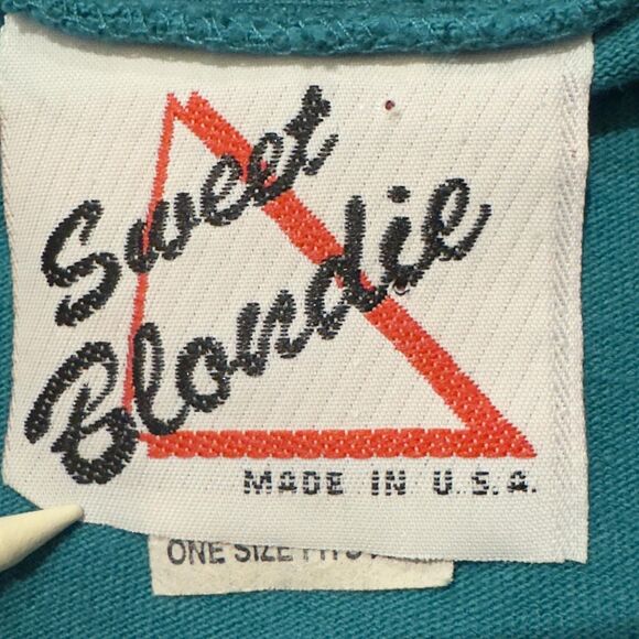 Sweet Blondie Shirt Teal V Neck Rhinestone Studded 90s 80s Wmns OS Made in USA - Picture 3 of 9